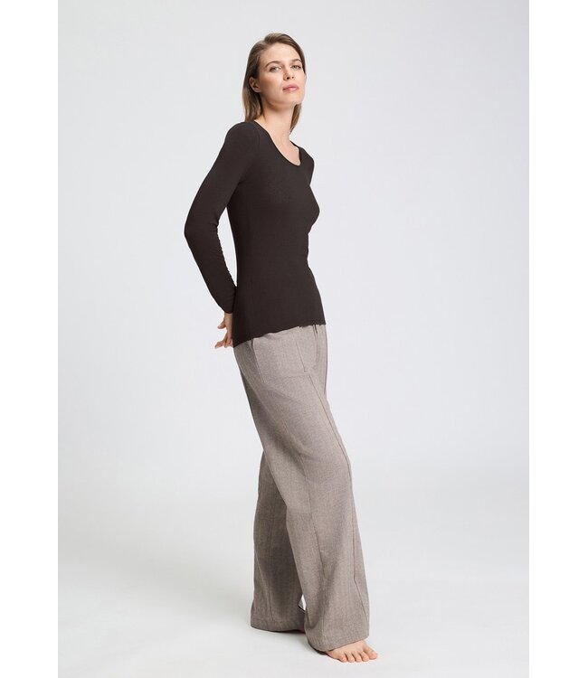 Hanro Ultralight Wool Long Sleeve Shirt Dark Mocha (071596)