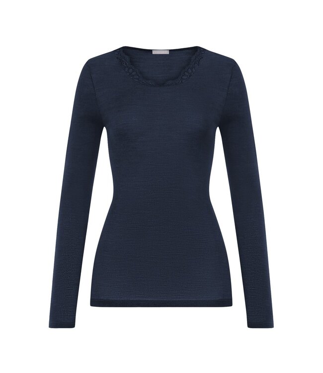 Hanro Woolen Lace Long Sleeve Shirt Deep Navy (070768)