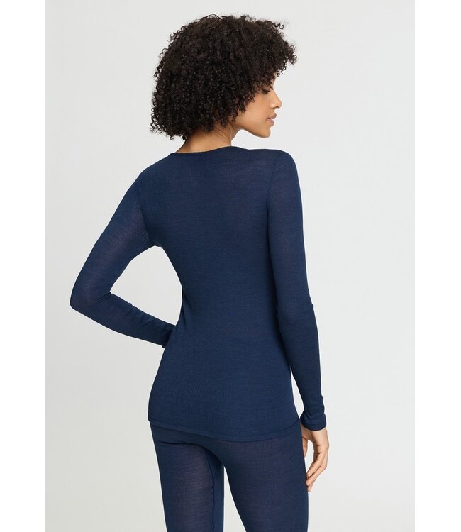 Hanro Woolen Lace Long Sleeve Shirt Deep Navy (070768)