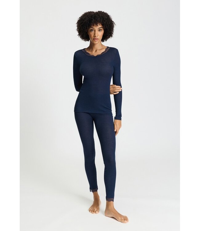 Hanro Woolen Lace Long Sleeve Shirt Deep Navy (070768)