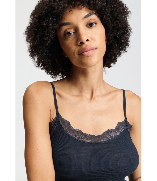 Hanro Woolen Lace Spaghetti Top Deep Navy (070765)