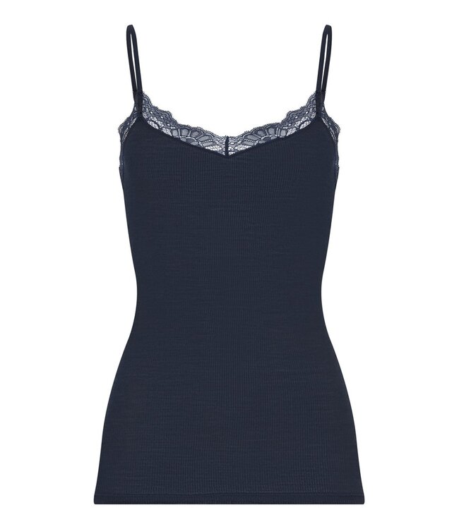 Hanro Woolen Lace Spaghetti Top Deep Navy (070765)