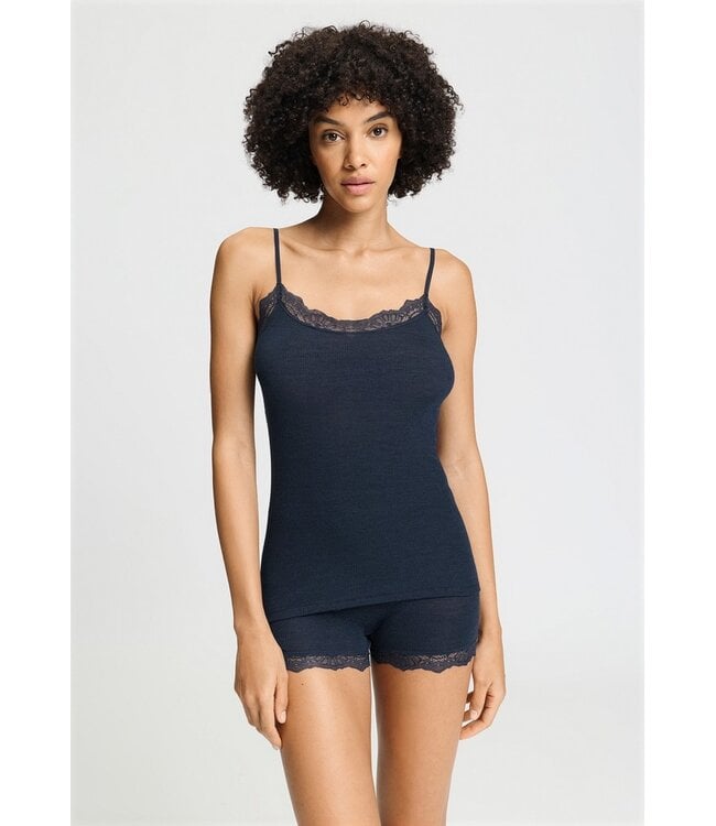 Hanro Woolen Lace Spaghetti Top Deep Navy (NEW TREND)