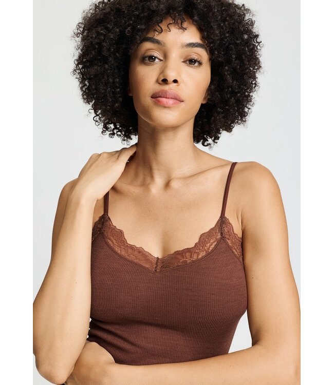 Hanro Woolen Lace Spaghetti Top Cinnamon (070765)