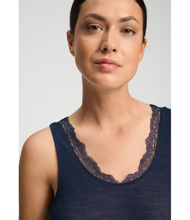 Hanro Woolen Lace Tank Top Deep Navy (070766)