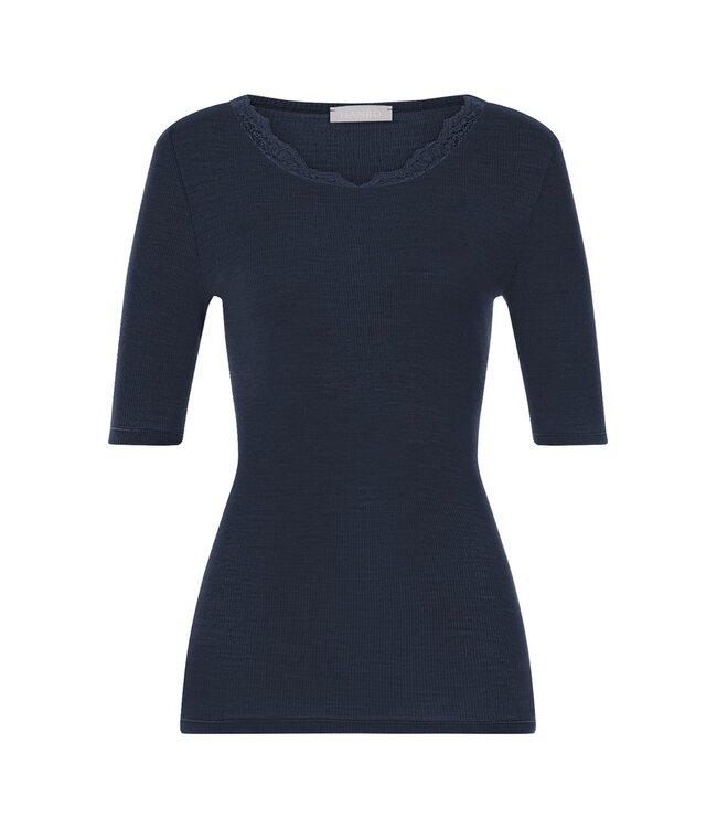 Hanro Woolen Lace Short Sleeve Shirt Deep Navy (070767)