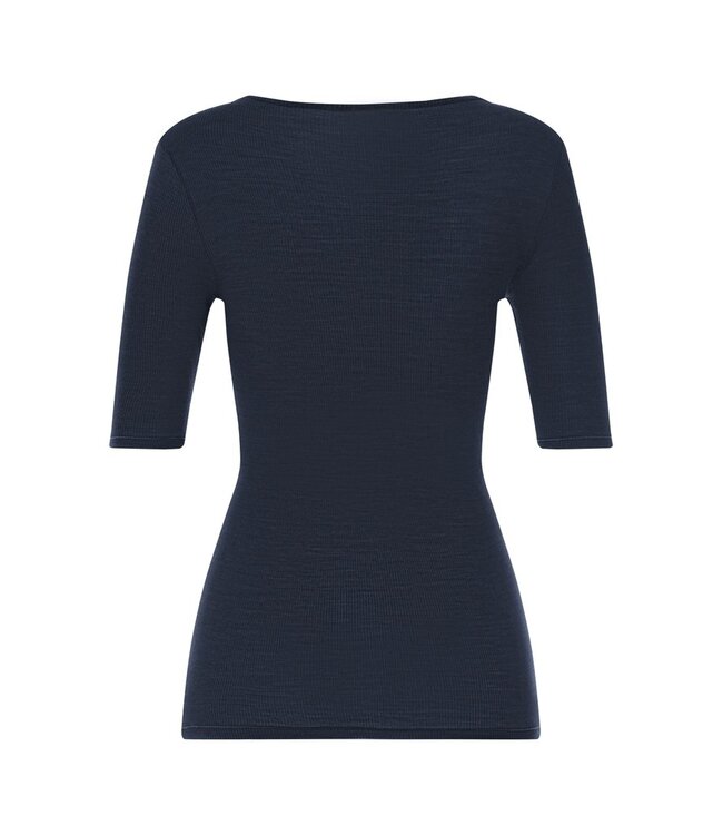Hanro Woolen Lace Short Sleeve Shirt Deep Navy (070767)