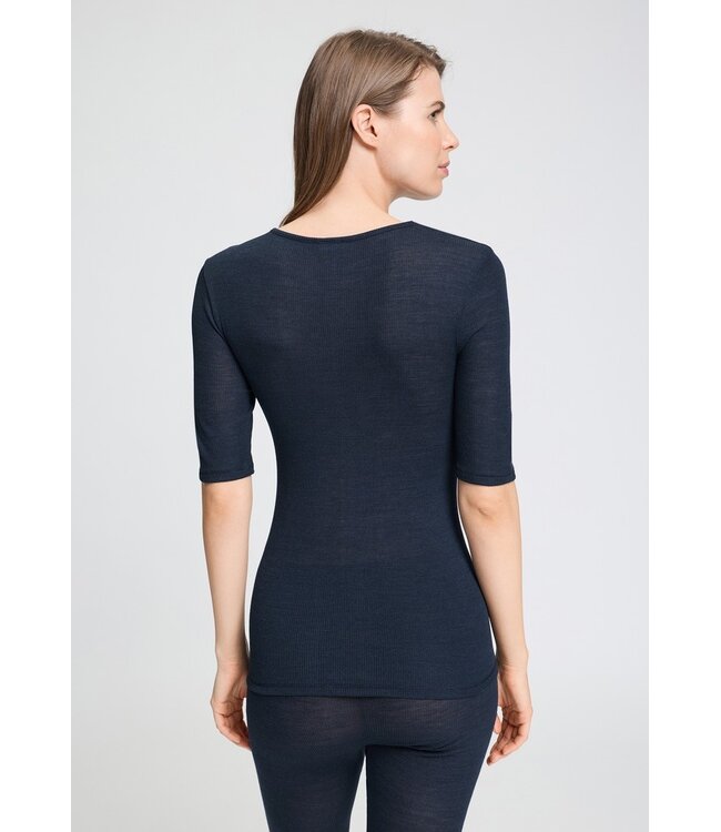Hanro Woolen Lace Short Sleeve Shirt Deep Navy (070767)