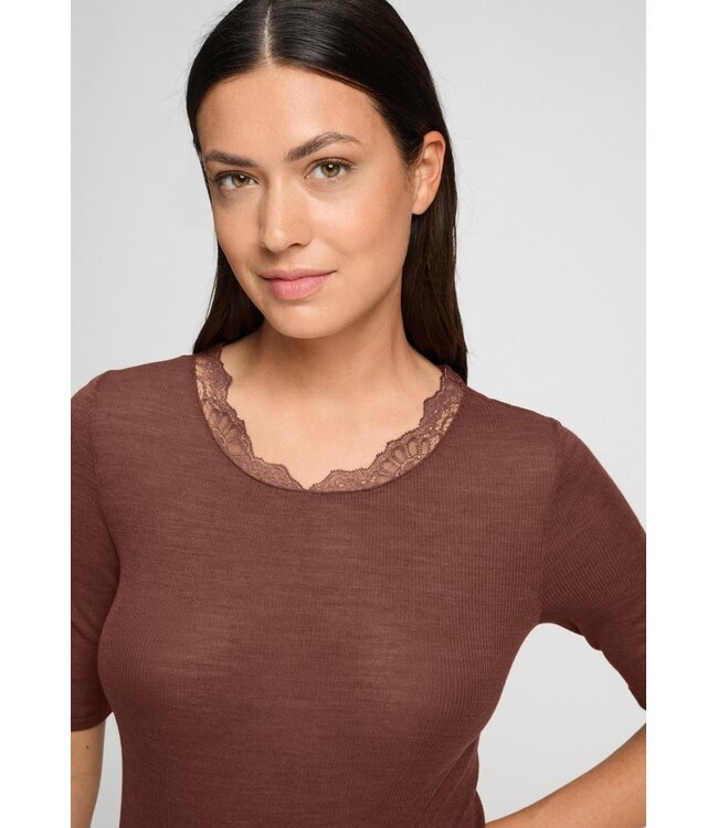 Hanro Woolen Lace Short Sleeve Shirt Cinnamon (070767)