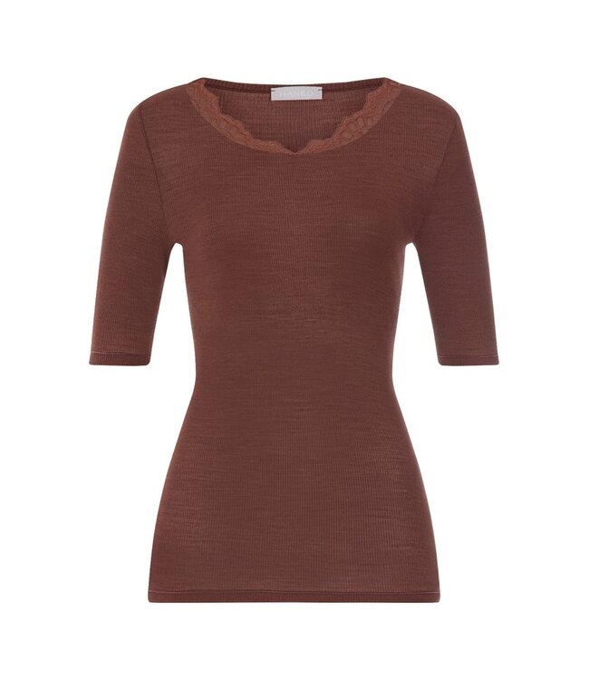 Hanro Woolen Lace Short Sleeve Shirt Cinnamon (070767)