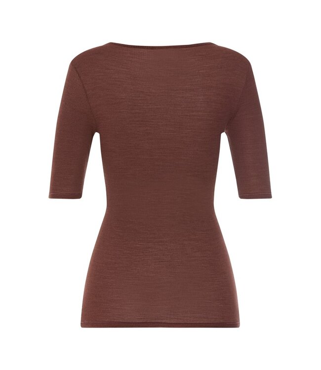 Hanro Woolen Lace Short Sleeve Shirt Cinnamon (070767)