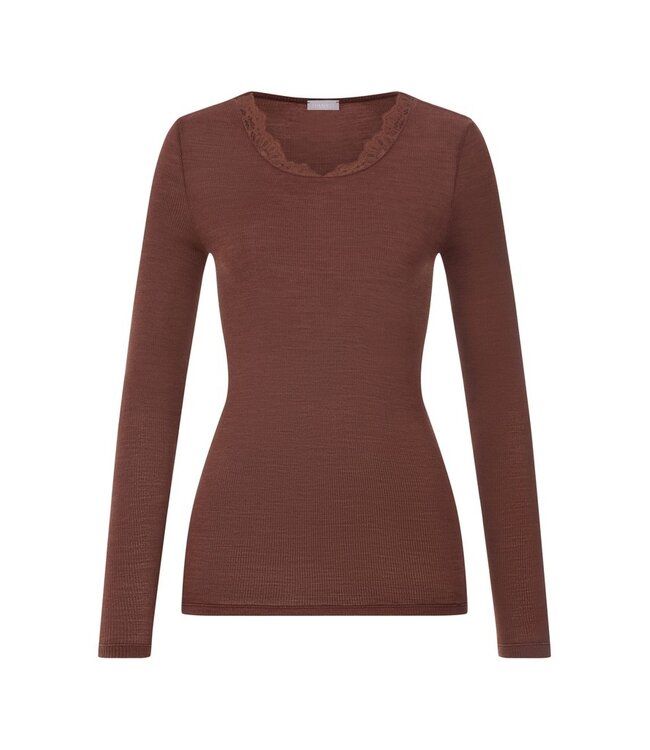 Hanro Woolen Lace Long Sleeve Shirt Cinnamon (070768)