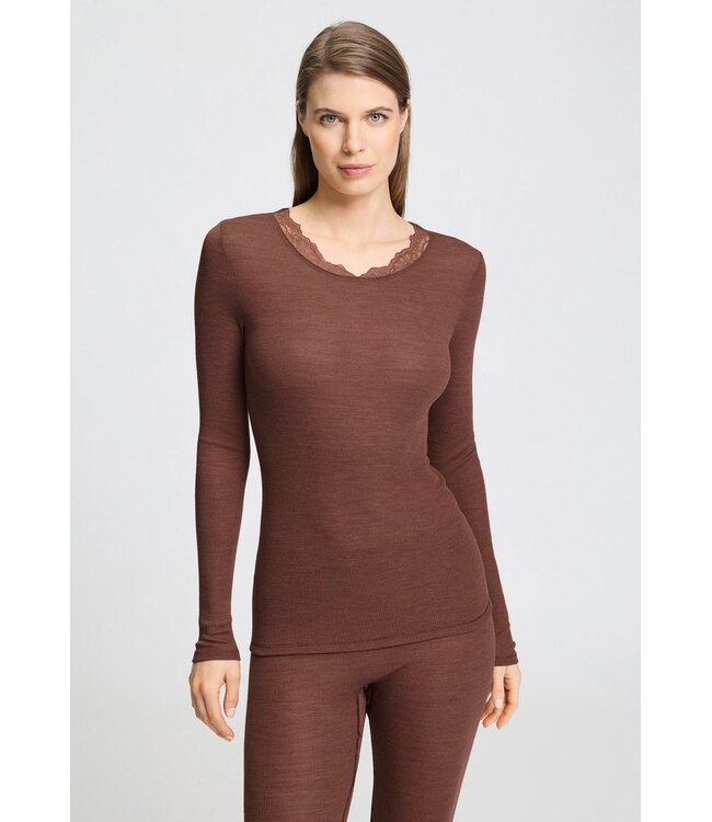 Hanro Woolen Lace Long Sleeve Shirt Cinnamon (070768)