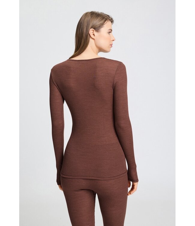 Hanro Woolen Lace Long Sleeve Shirt Cinnamon (070768)