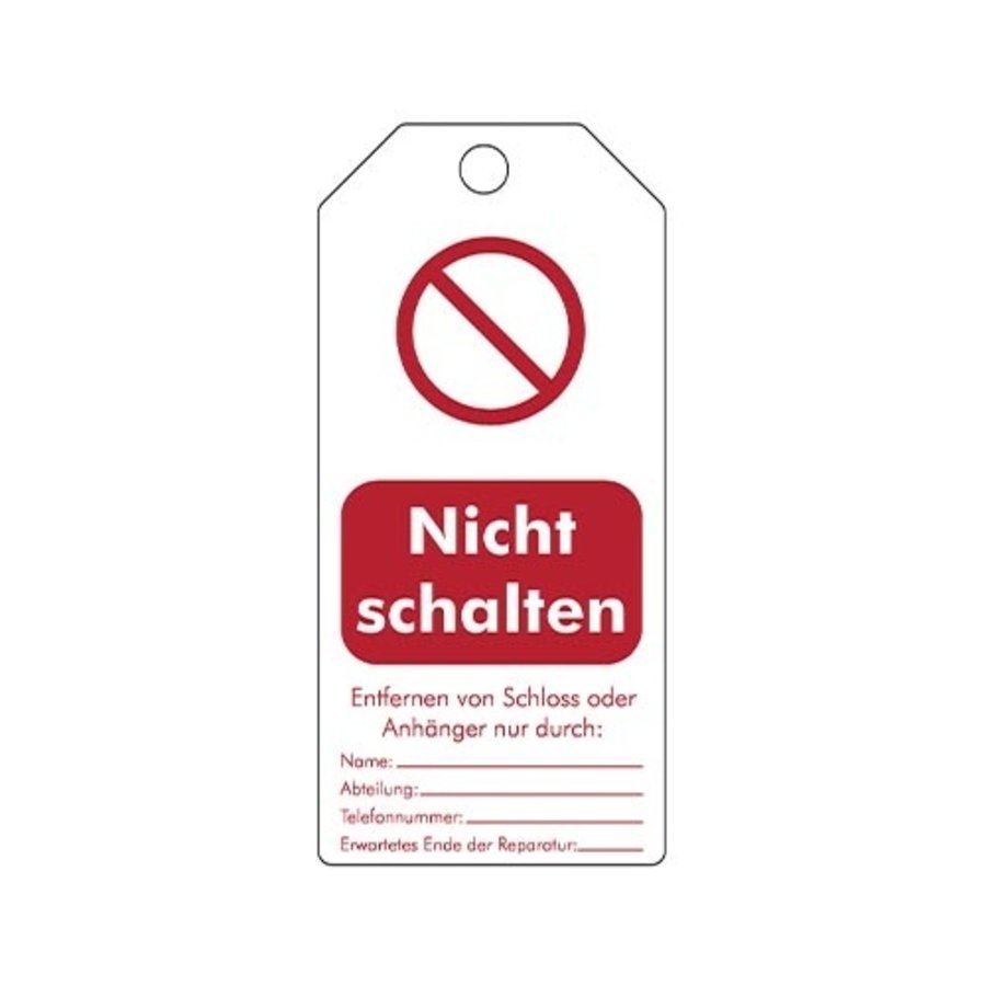 Wiederbeschreibbare PVC Sicherheitsanhänger Deutsch "Nicht schalten"