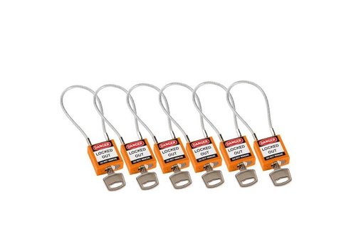 Nylon Sicherheitsvorhängeschloss orange mit Kabelbügel 195983 - 6 Pack 