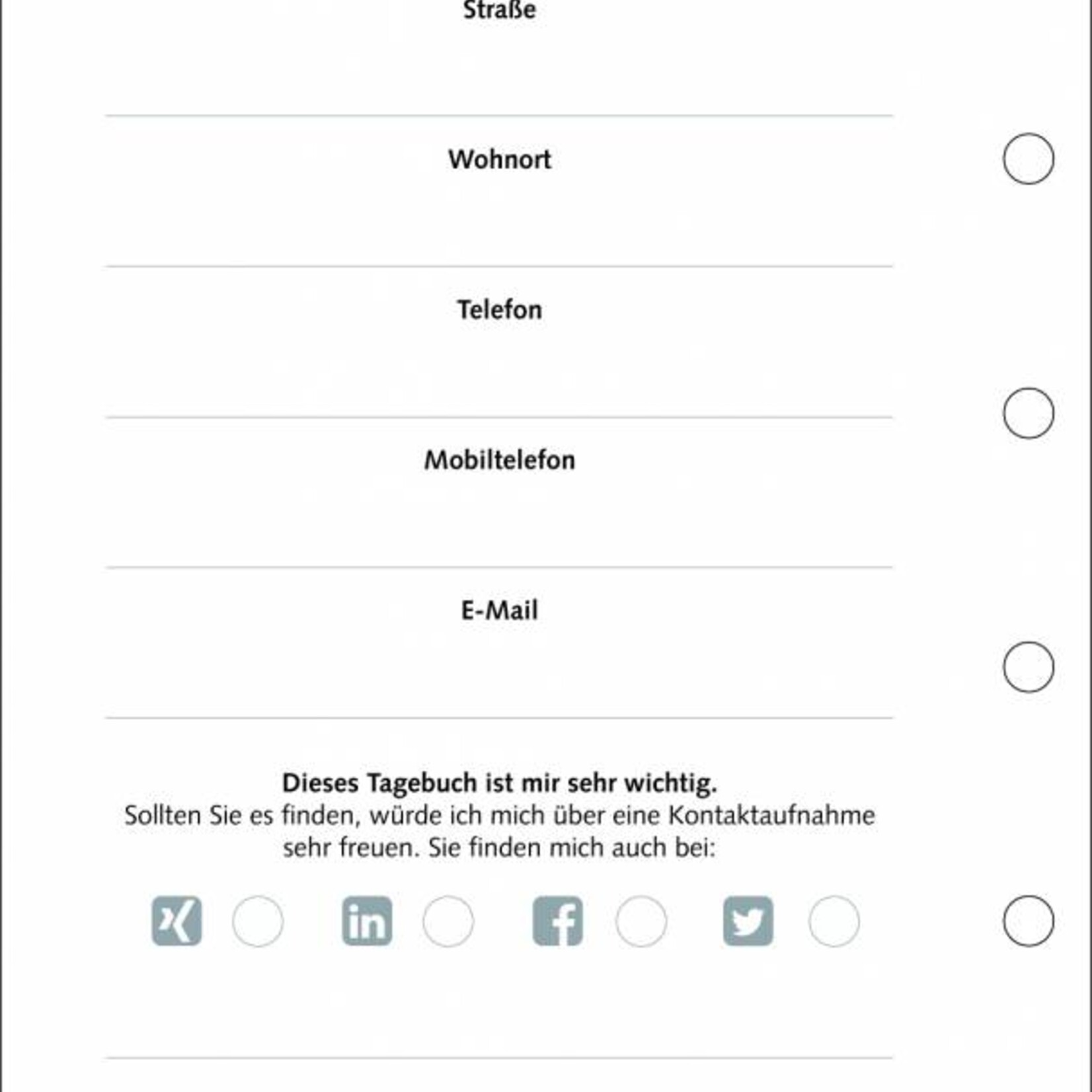 Tagebuch Compagnon  - Personalienblatt