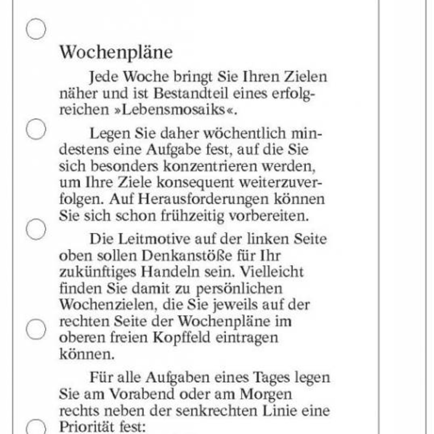 Leitkarten für Wochenpläne