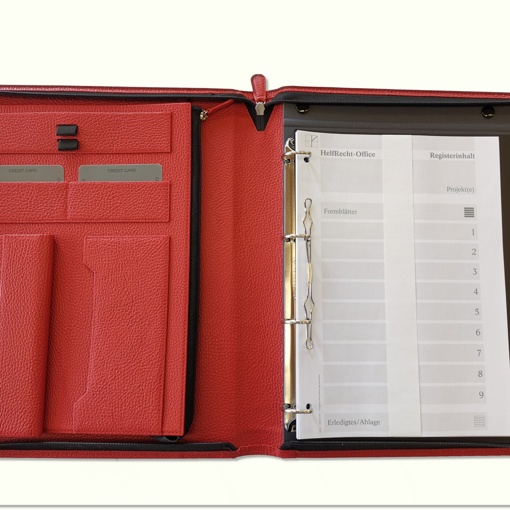 Ledermappe "Office Classic" - Karminrot  mit Tragegriff