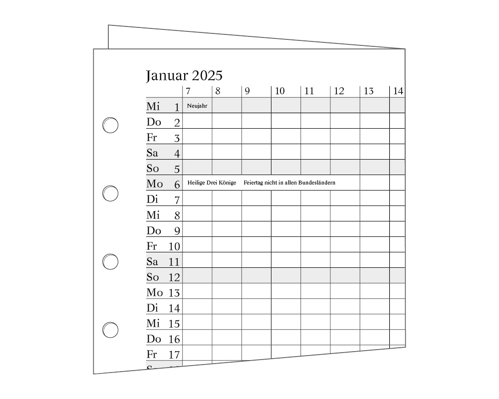 Jahreskalendarium 2025 zweiseitig