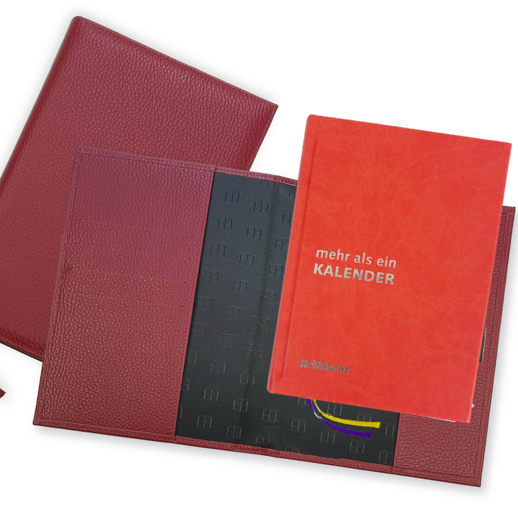 Set MEHR als ein KALENDER 2026 plus Lederhülle Karminrot