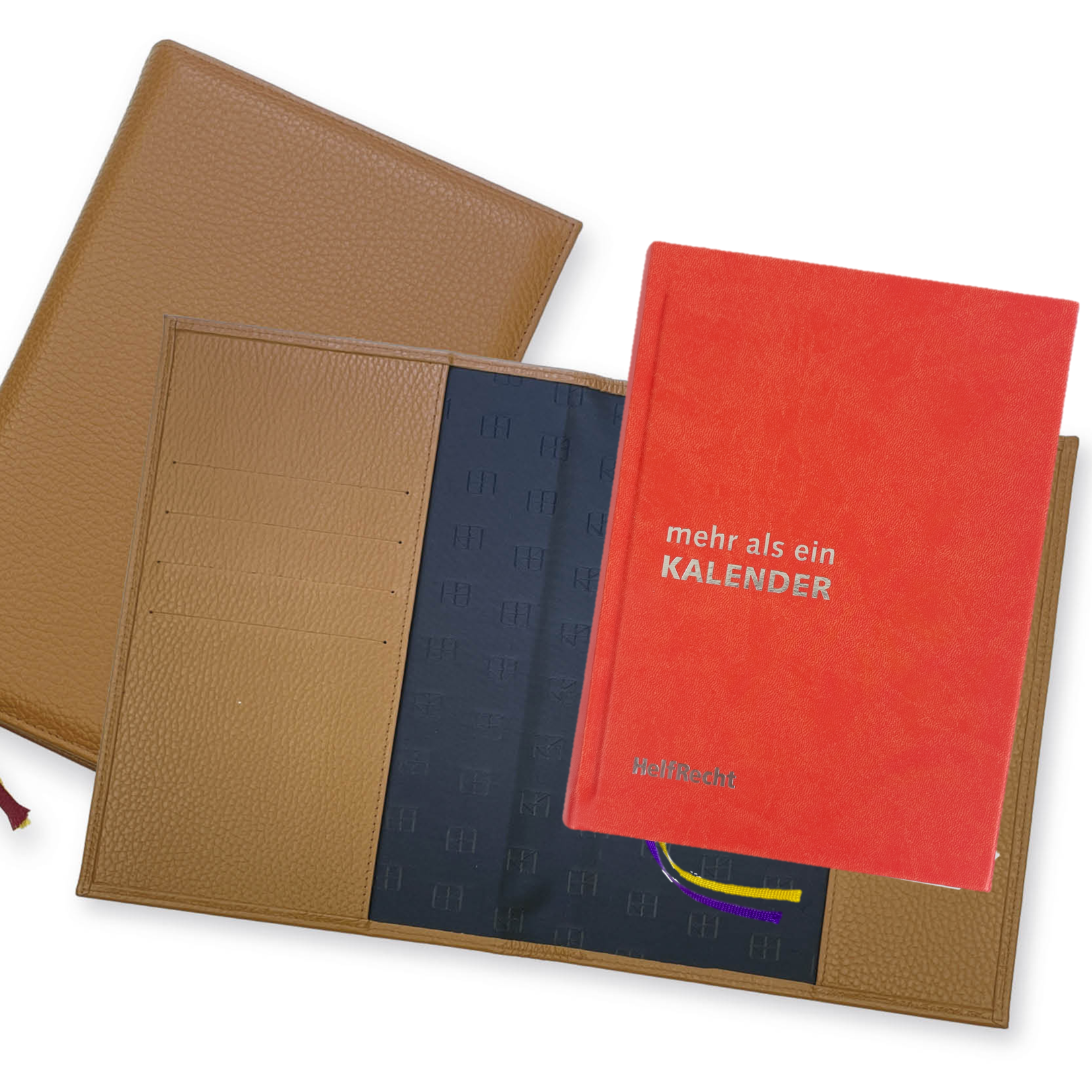 Set MEHR als ein KALENDER 2026 plus Lederhülle Cognac