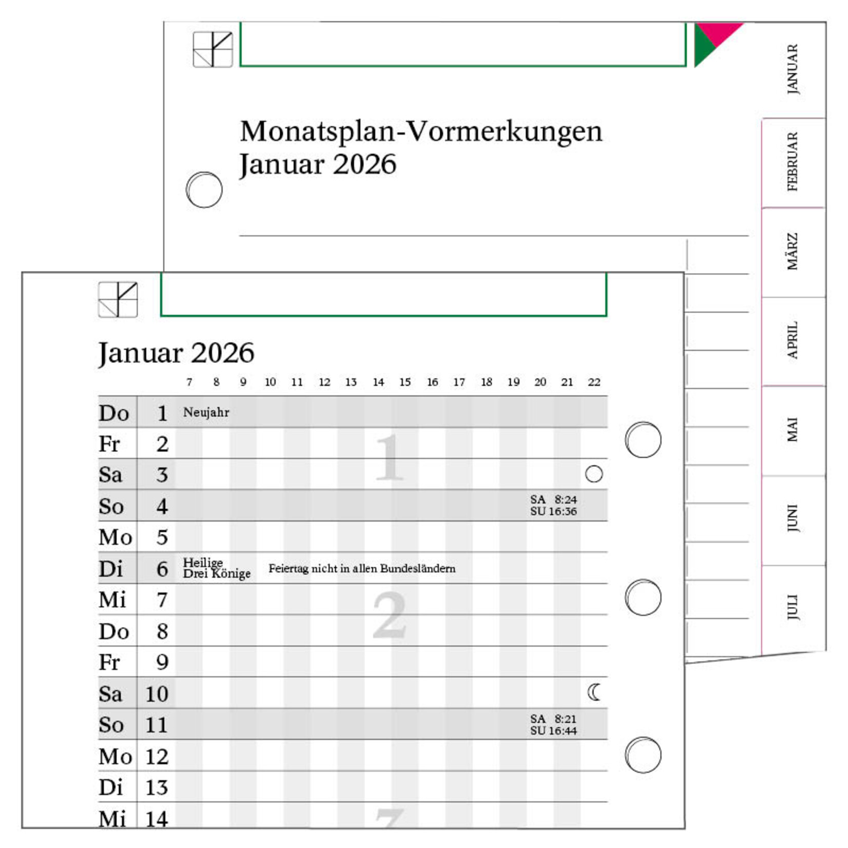 Monatsplan-Vormerkungen