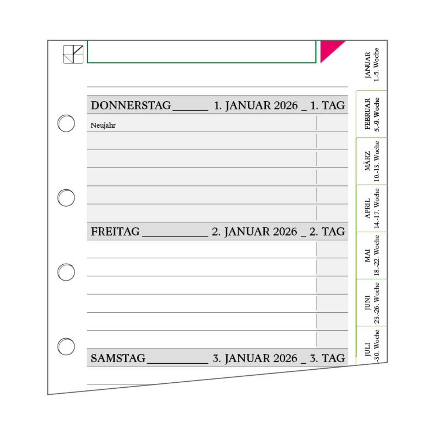 Wochenpläne datiert, mit Griffregister
