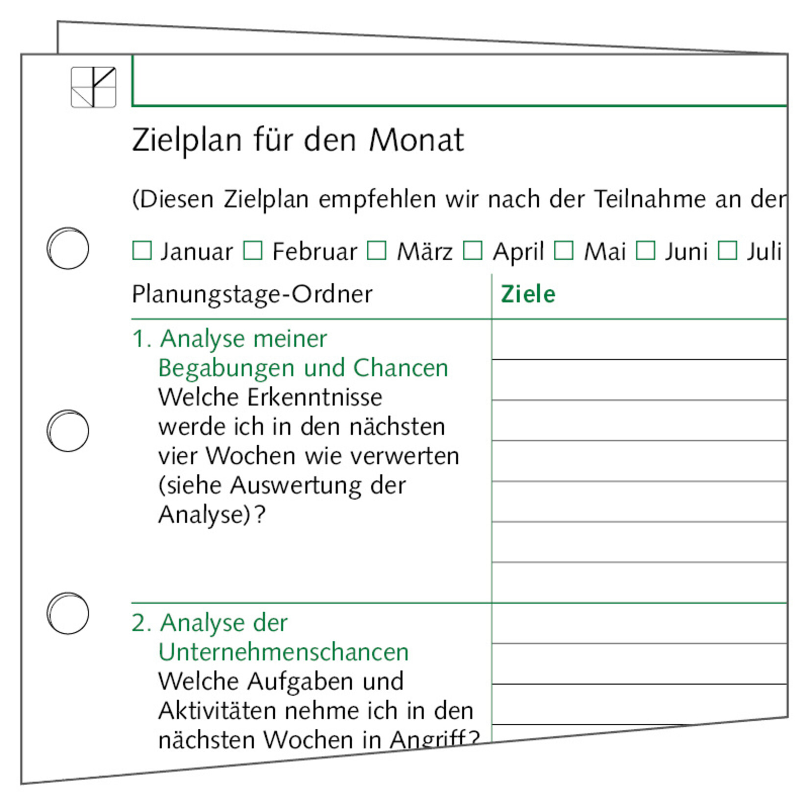 Zielplan für den Monat