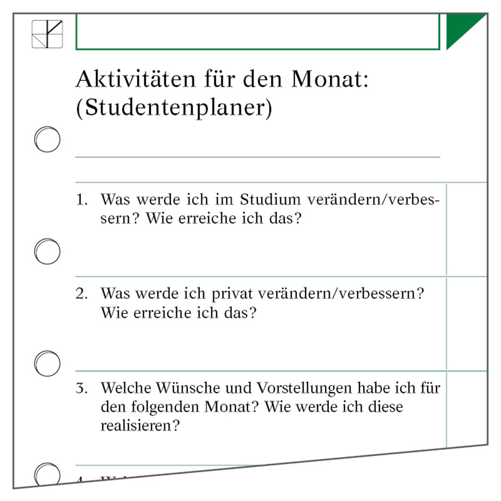 Aktivitäten für den Monat