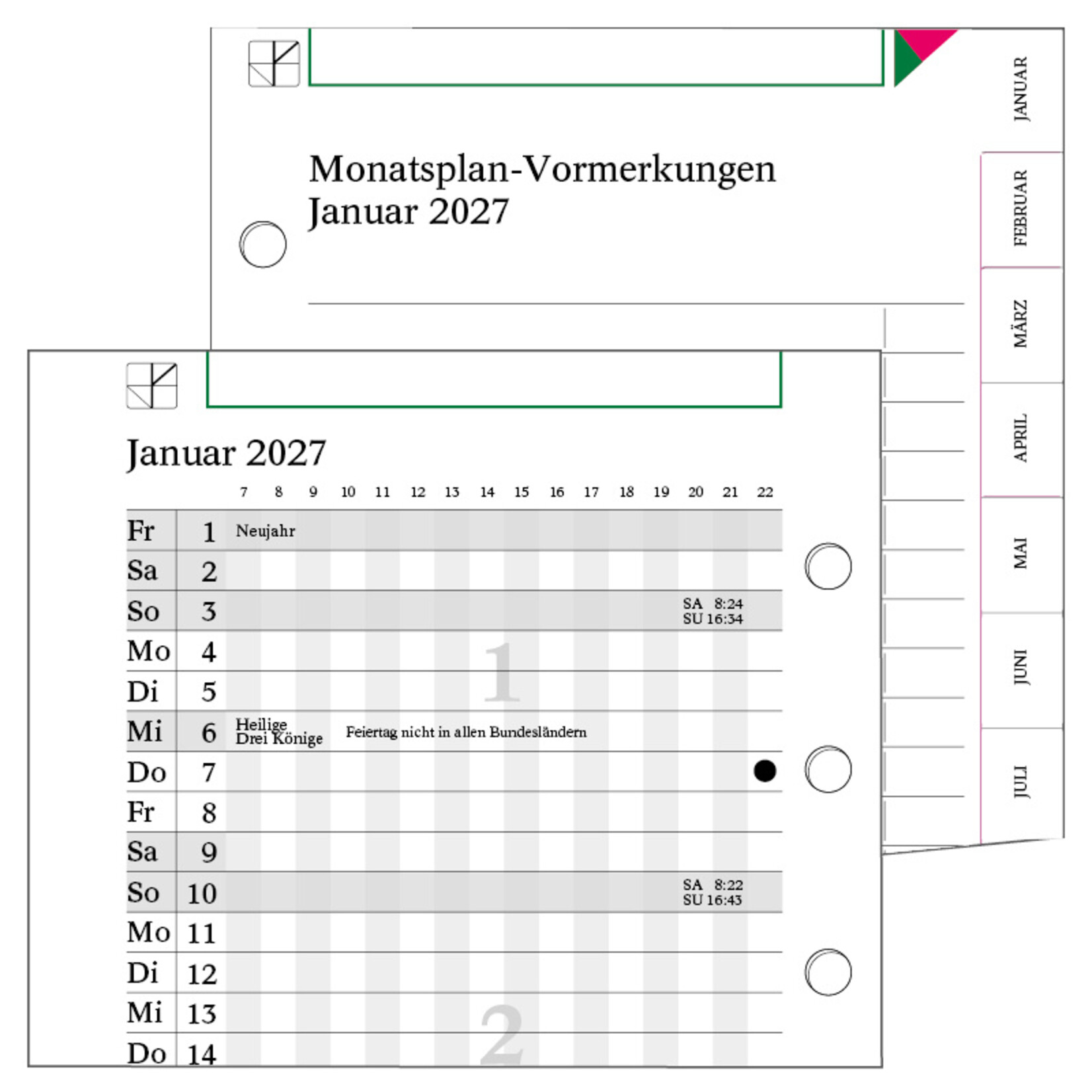 Monatsplan-Vormerkungen