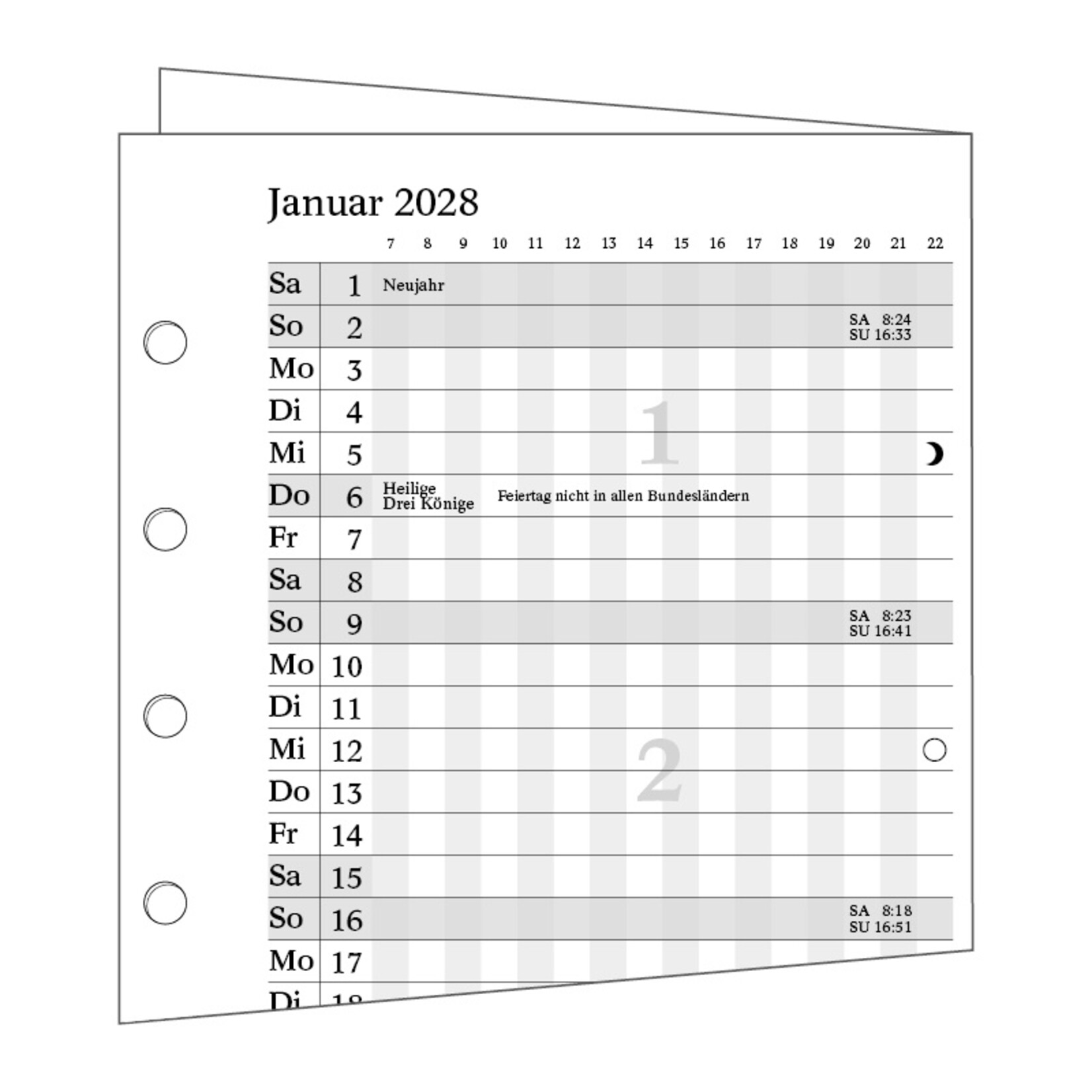Jahreskalendarium 2028 einseitig