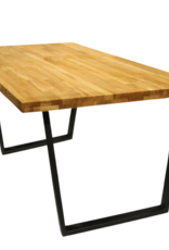 Massivholztisch 180 x 100 cm  aus Eiche ohne Baumkante  mit Aufdopplung am Rand inkl. Tischbeine: Trapez Gestell