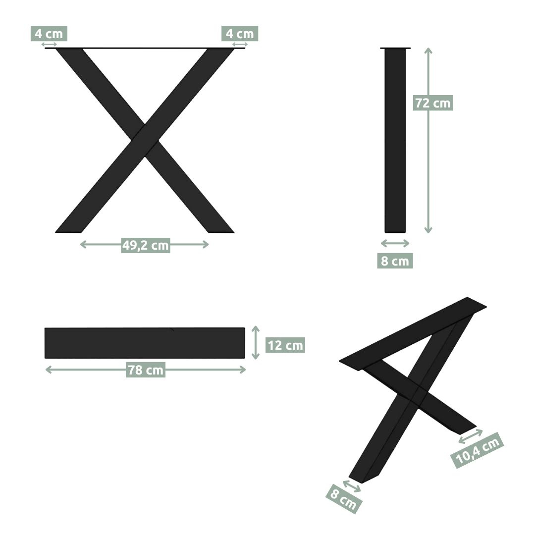 X-Tischbeine 1 Paar (2 Stück) in schwarz pulverbeschichtet