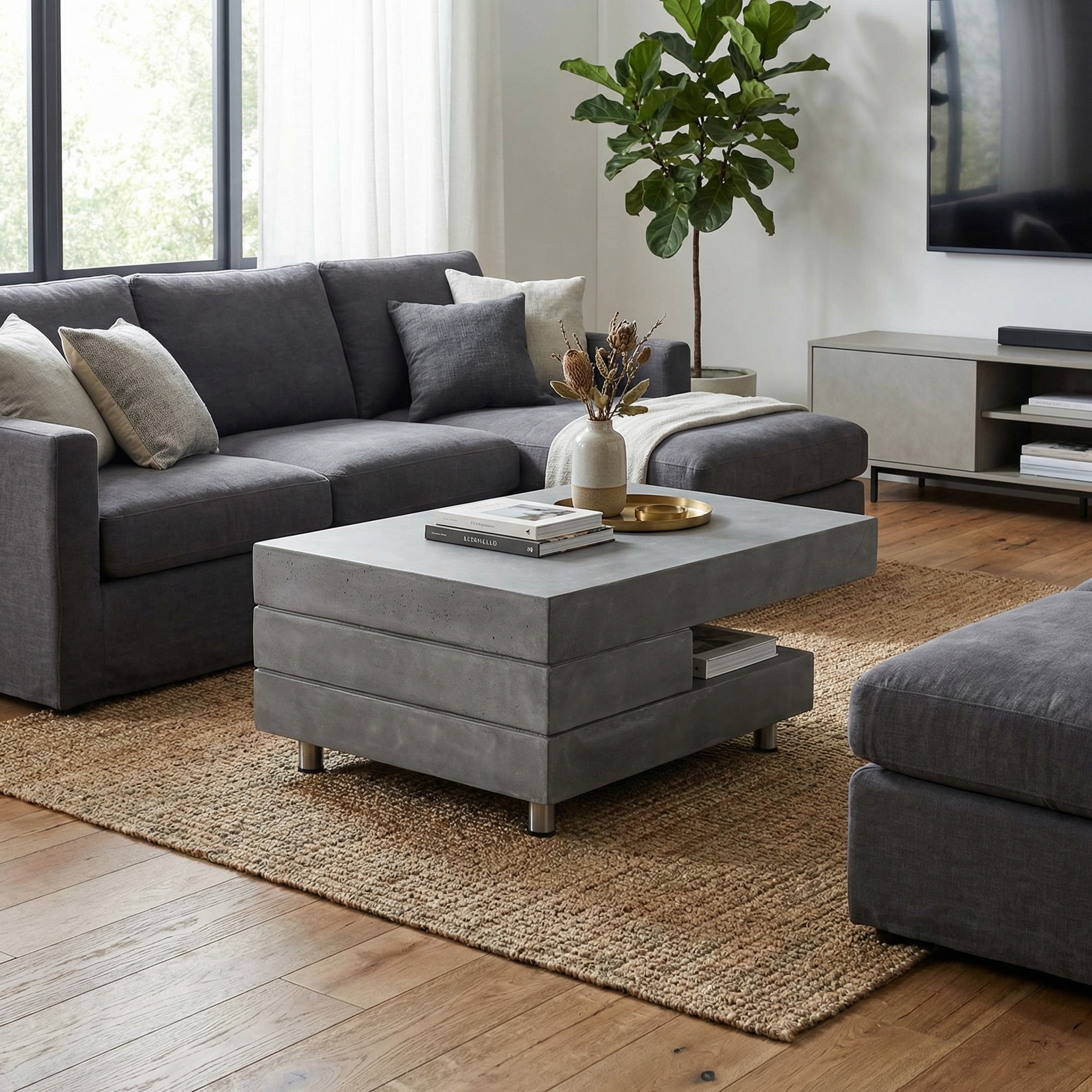 Couchtisch Design Industrial, Beton/Holz