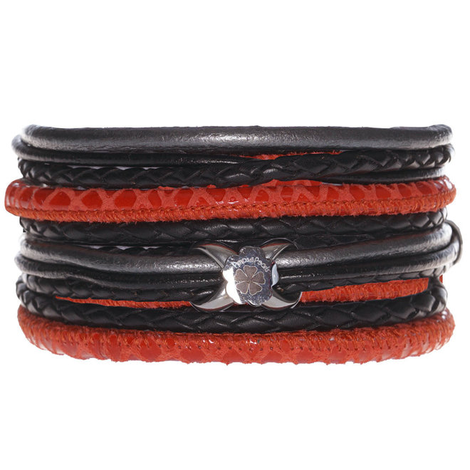 Leren wikkelarmband fire black