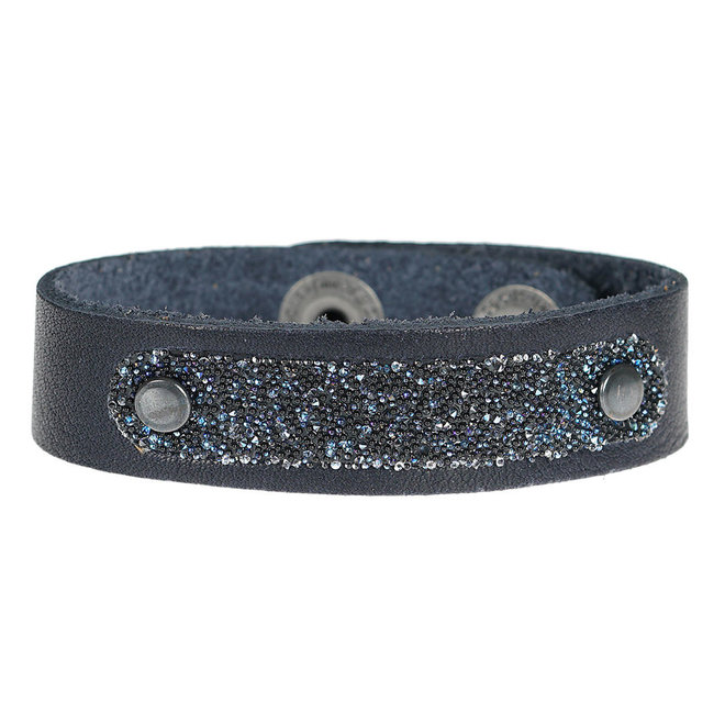 Leren armband met Swarovski Midnight Blue