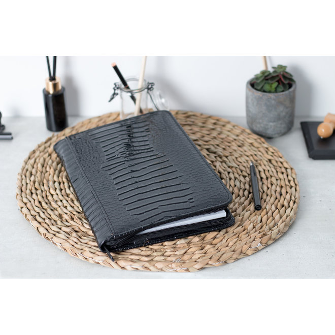 A5 Schrijfmap Kalpa met rits Croco Gloss zwart