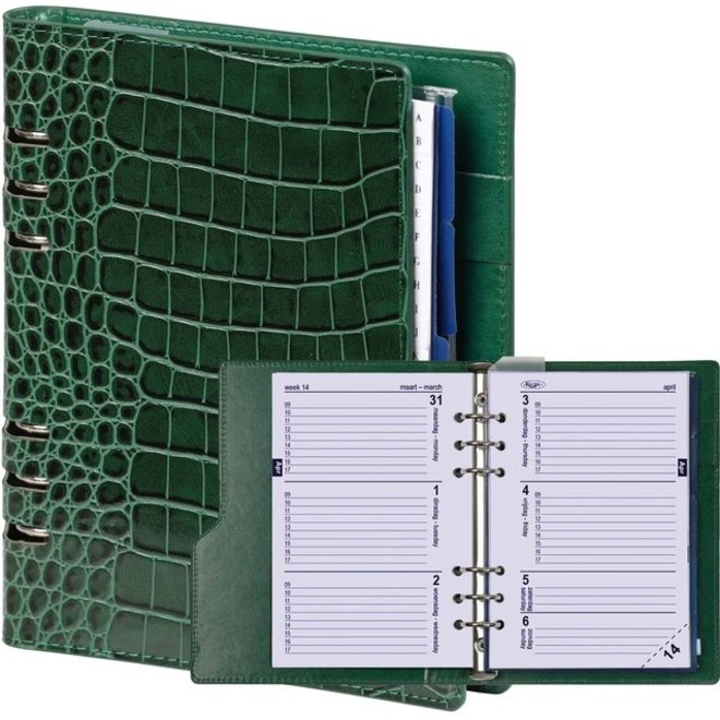 Compacte A5 organizer Croco Groen | met jaarinhoud 2025 én alvast 2026