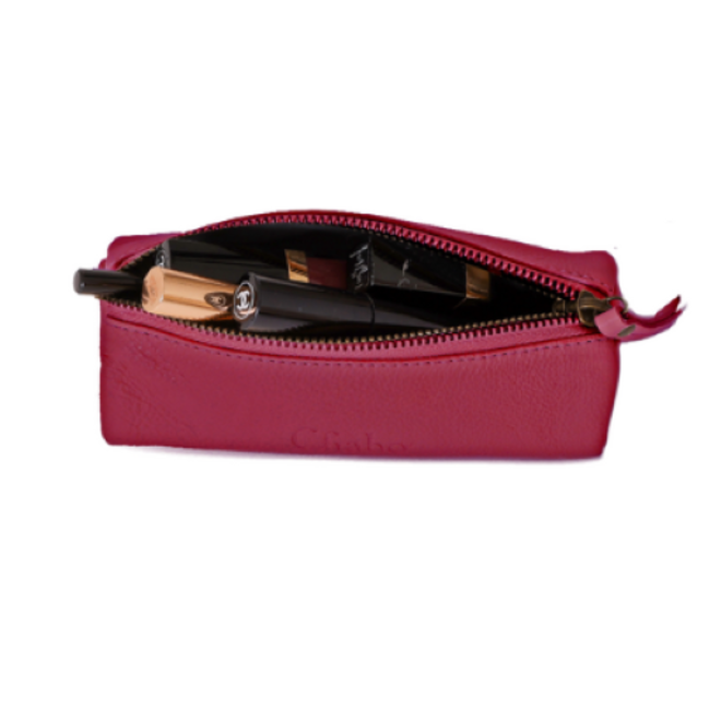 Leren make-up tasje / pen étui | Fuchsia