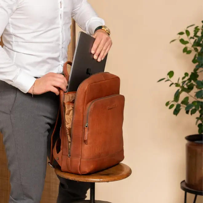 Lederen Laptop rugzak Nicola| Cognac