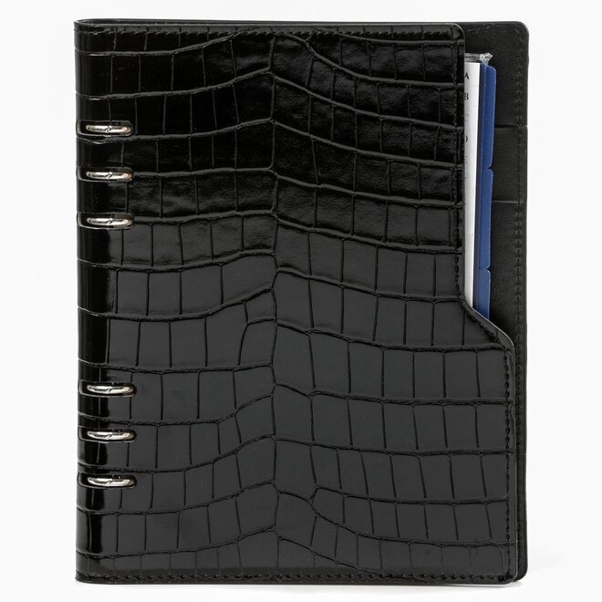Compacte A5 organizer Croco Zwart | met jaarinhoud 2025 én 2026