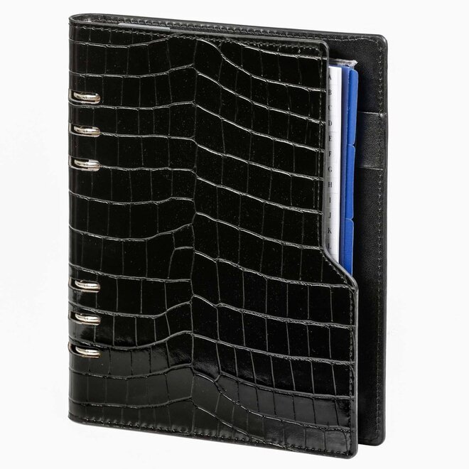 Compacte A5 organizer Croco Zwart | met jaarinhoud 2025 én 2026