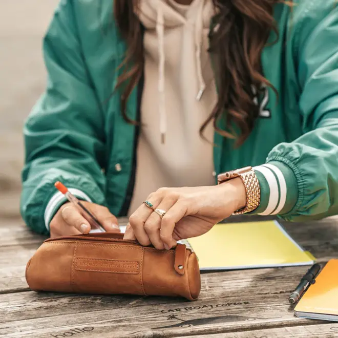 Leren Pennenétui | Rond