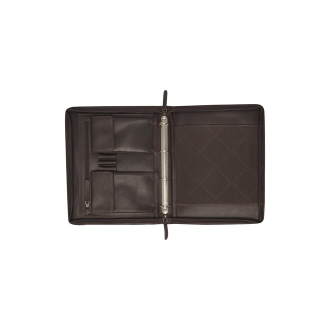 Lederen A4 schrijfmap met ringband en ritssluiting | in drie kleuren