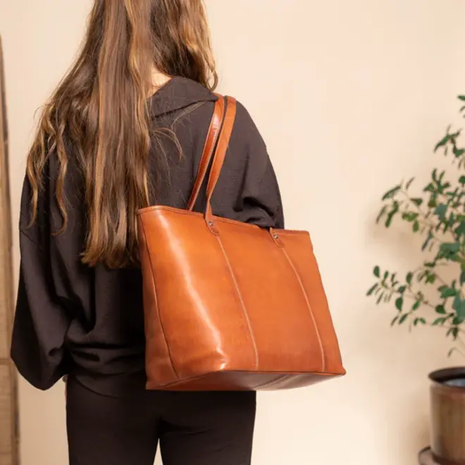 Lederen Shopper/Laptoptas Ferrera | Cognac