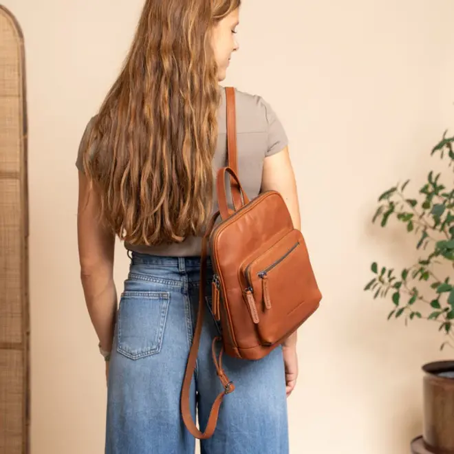 Compacte leren rugzak Floran | Cognac