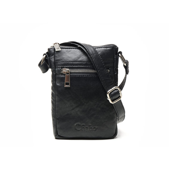 Festival Crossbody telefoontasje | Zwart leer