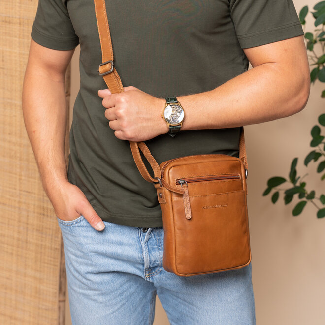 Leren Schoudertas Laveno| Cognac