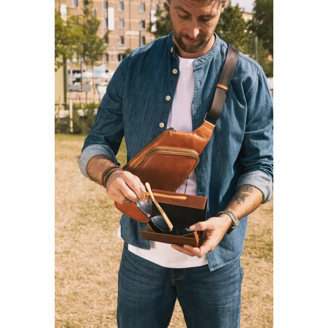 Leren opvouwbare brillendoos | Cognac